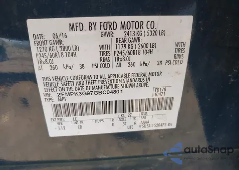 2016 Ford Edge Se z USA, uszkodzony, nr VIN 2FMPK3G97GBC04801